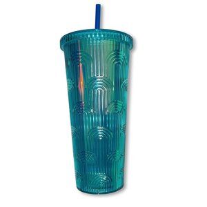 Aqua Iridescent Textured Tumbler Cup with Lid & Straw 8” BPA-Free Drinkware